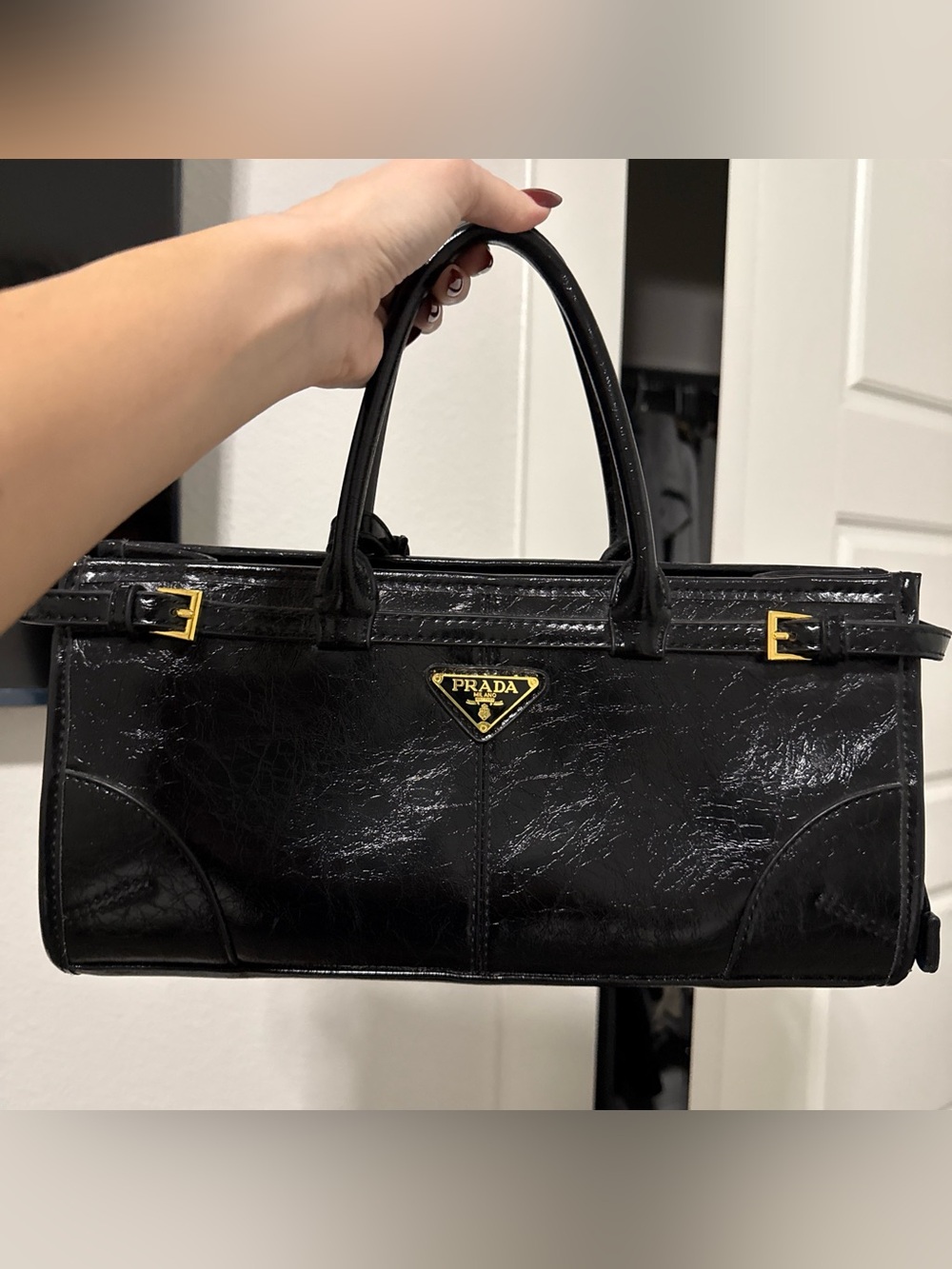 Black Patent Leather purse with Gold Plaque